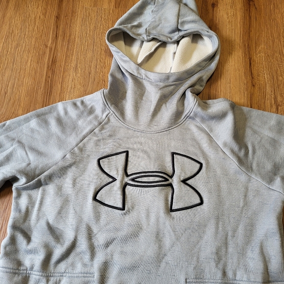 Under Armour ColdGear Hoodie Sweatshirt Big Logo Loose Grey‎ Women's Size Large - Picture 9 of 10